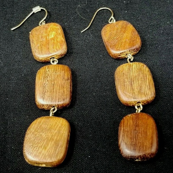 Lot of 2 Wooden earring sets brown laser cut - Picture 5 of 6